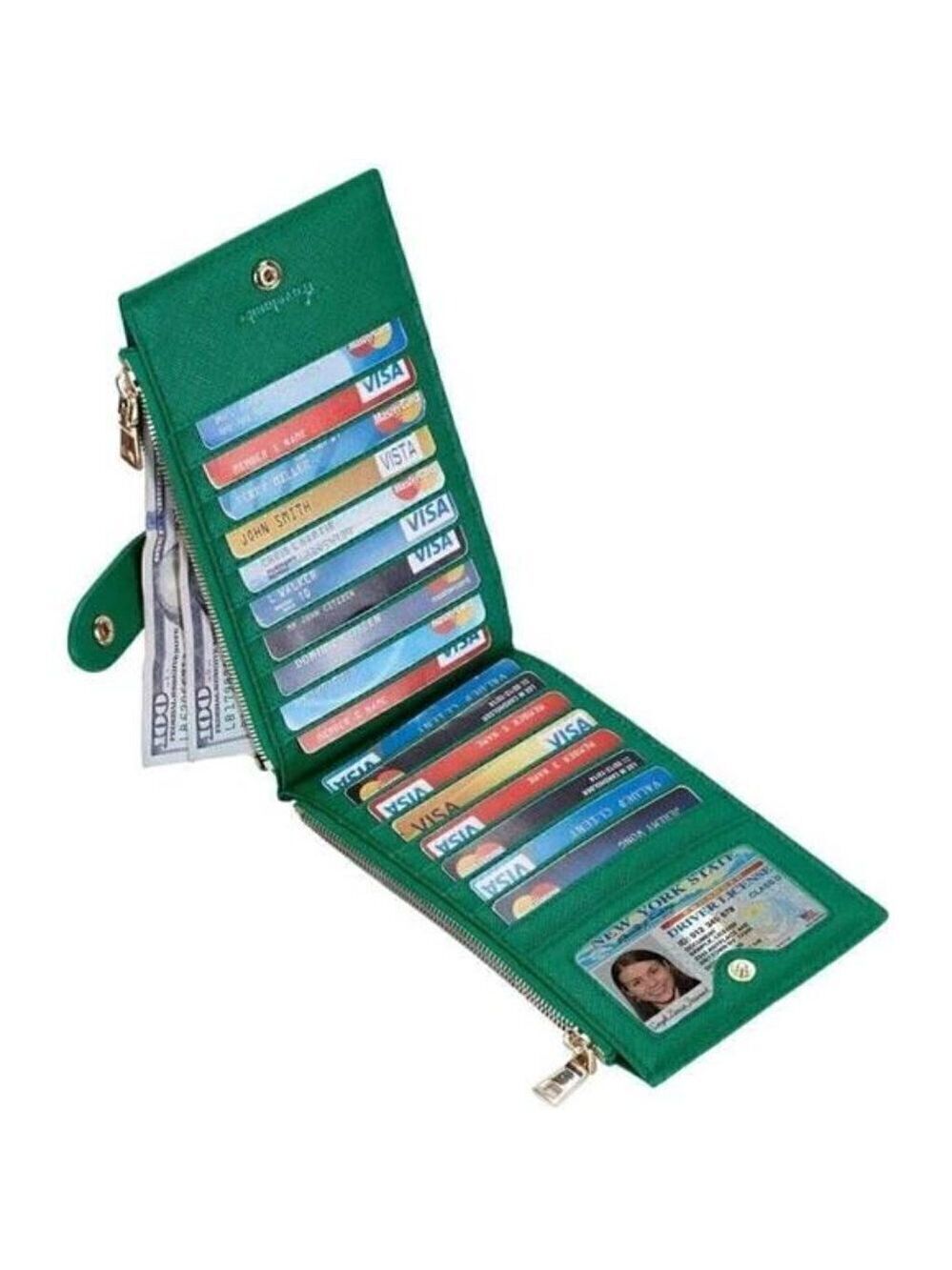 Women's Wallet RFID Blocking Bi fold Multi Card Wallet Zipper Pocket GREEN NEW
